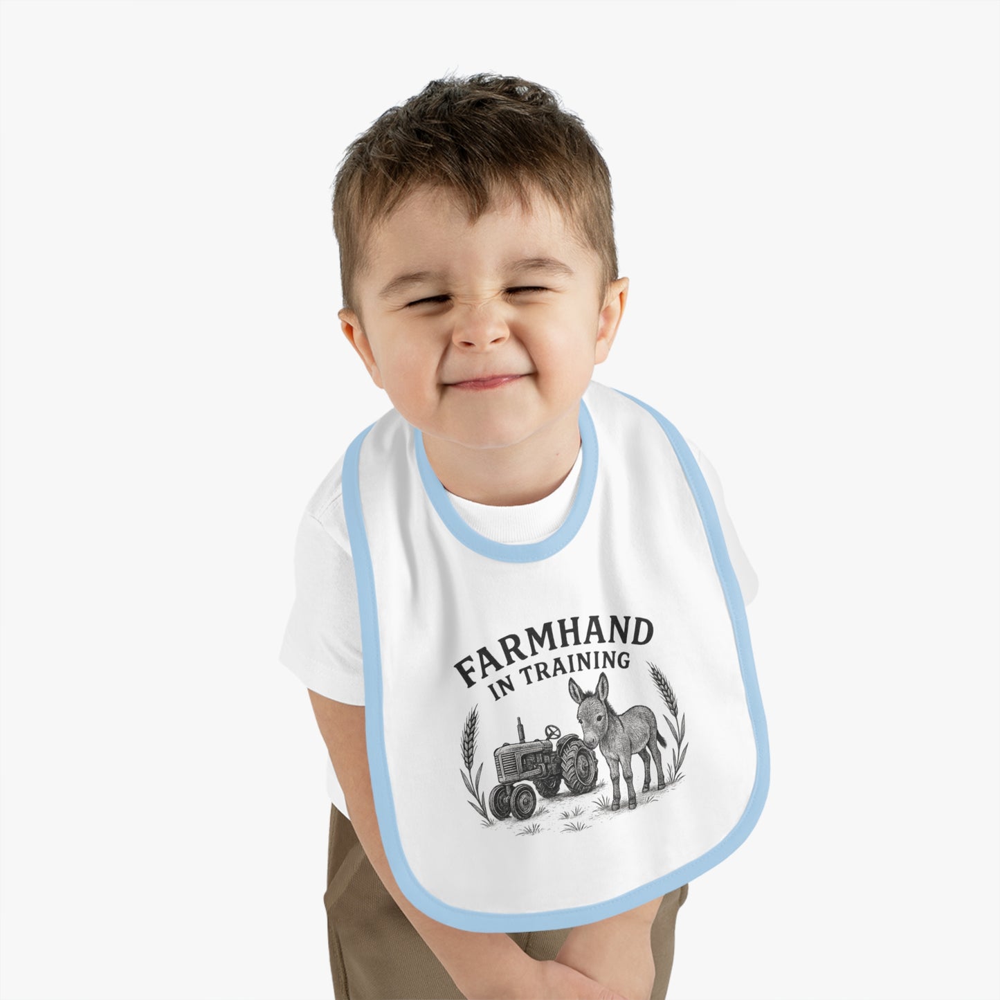 Farmhand in Training Baby Bib - Cute Contrast Trim for Future Farmers