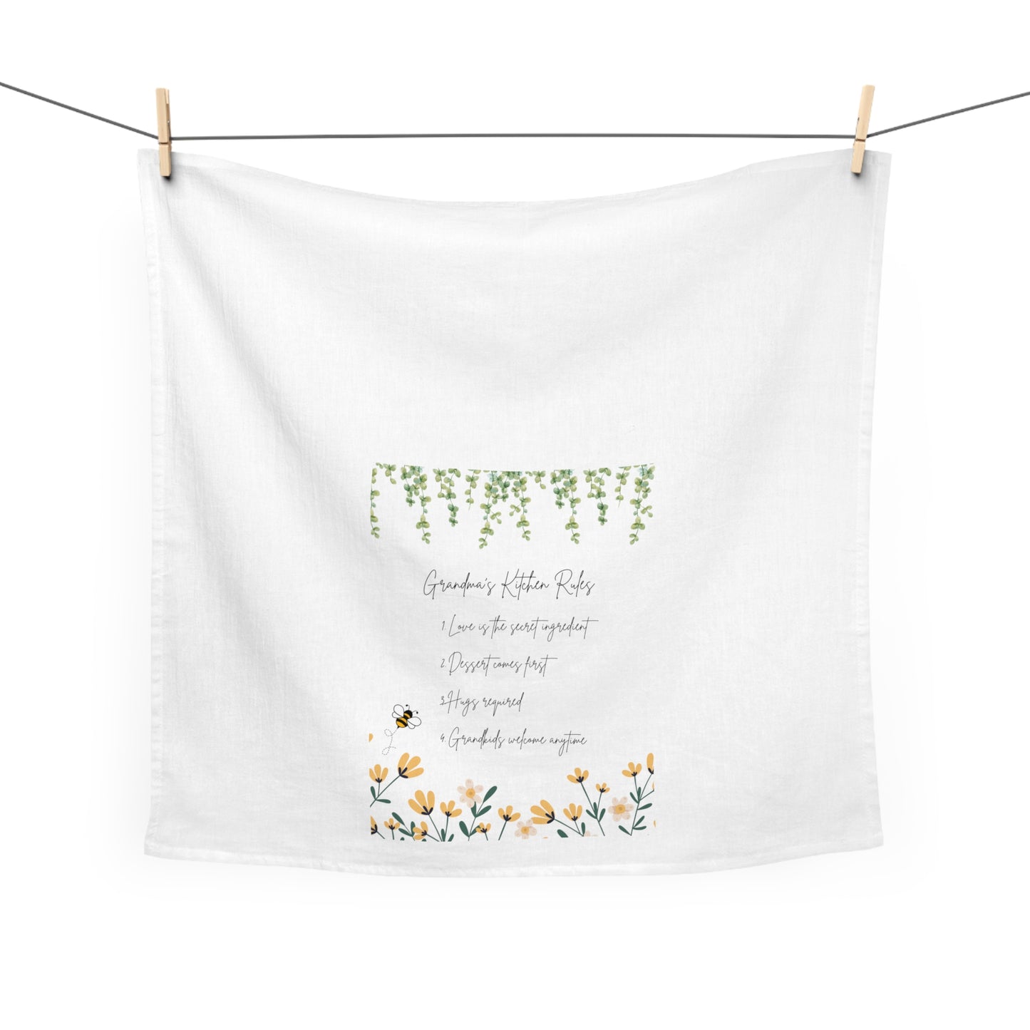 Grandma's Kitchen Rules Tea Towel – Floral Design for Home Décor & Gift