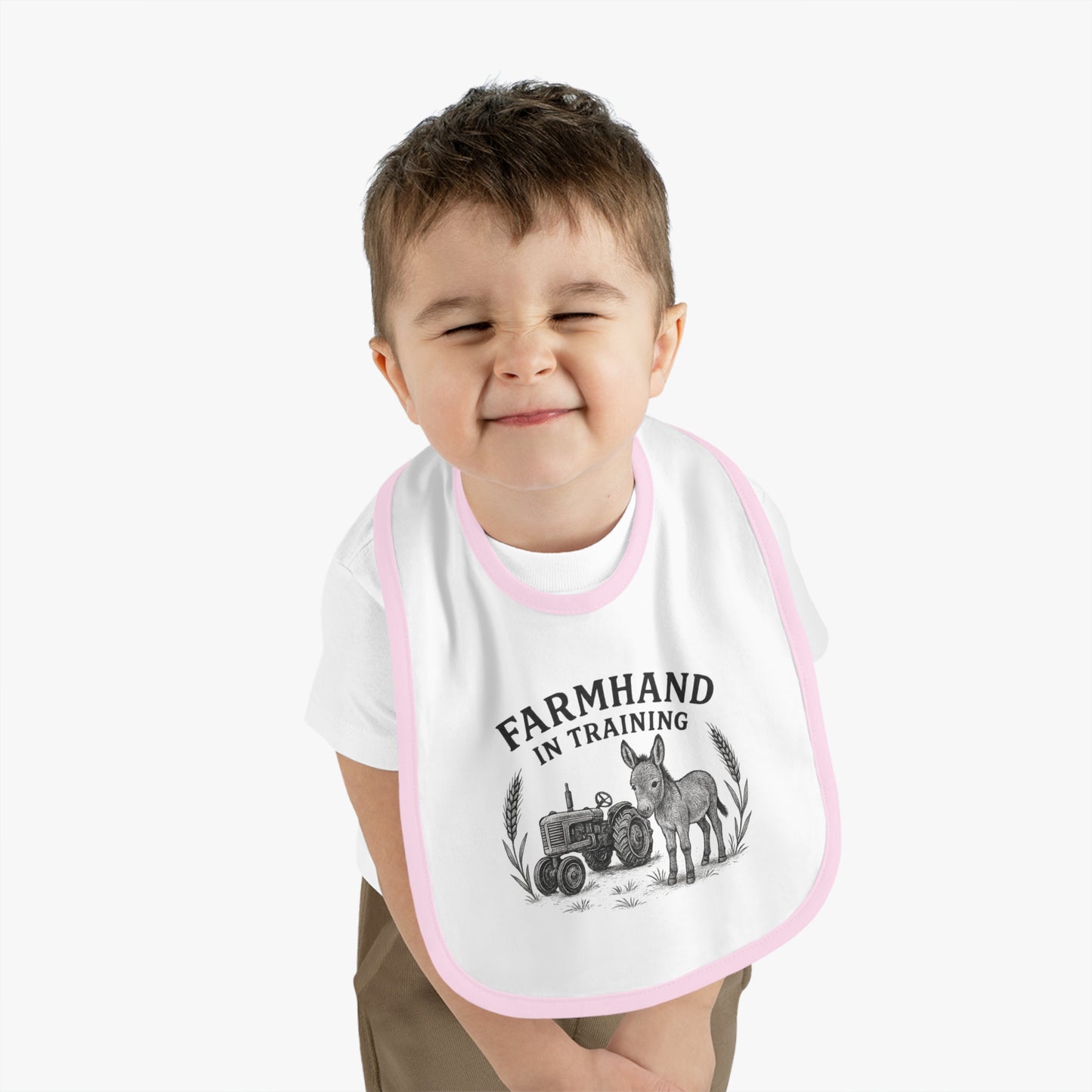 Farmhand in Training Baby Bib - Cute Contrast Trim for Future Farmers