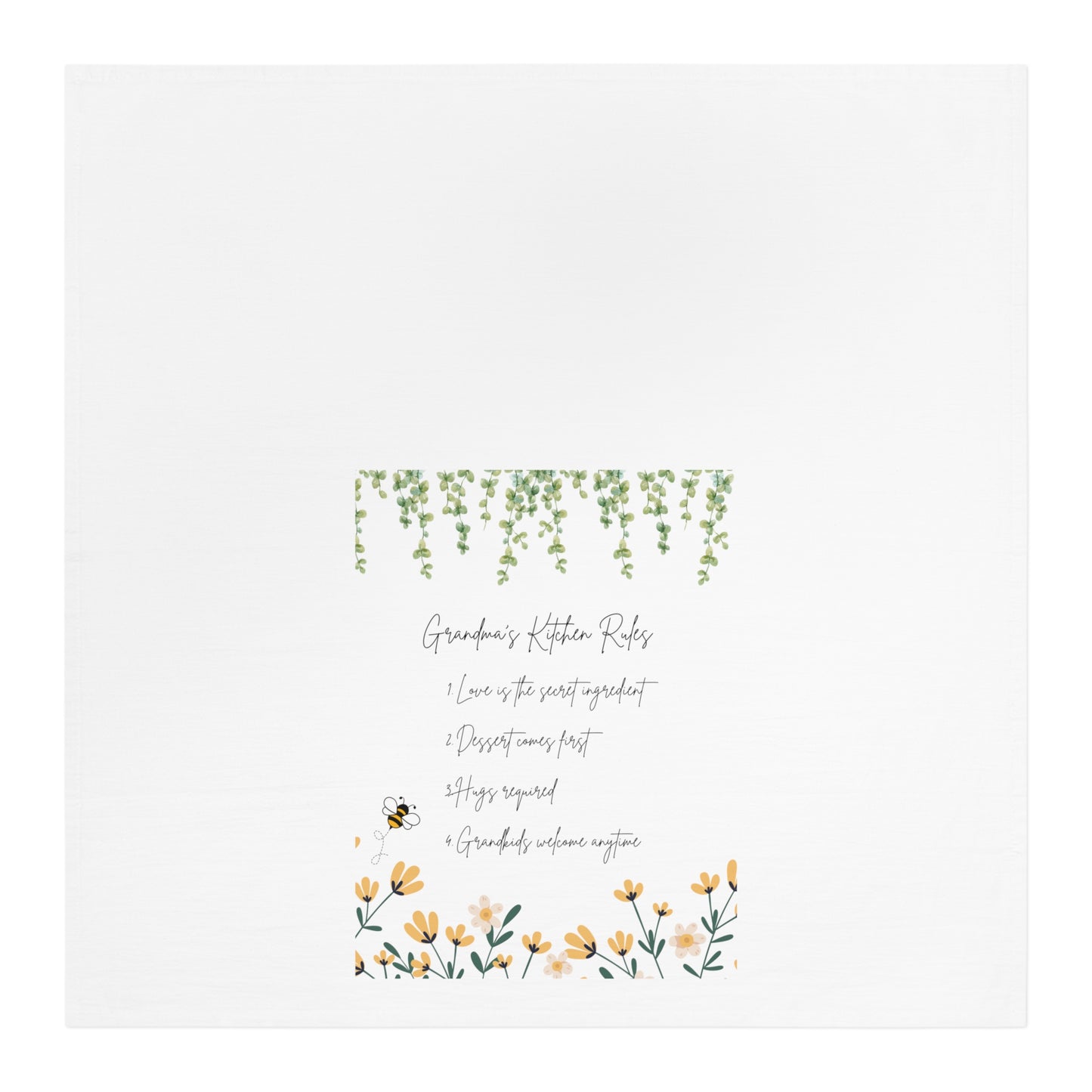 Grandma's Kitchen Rules Tea Towel – Floral Design for Home Décor & Gift