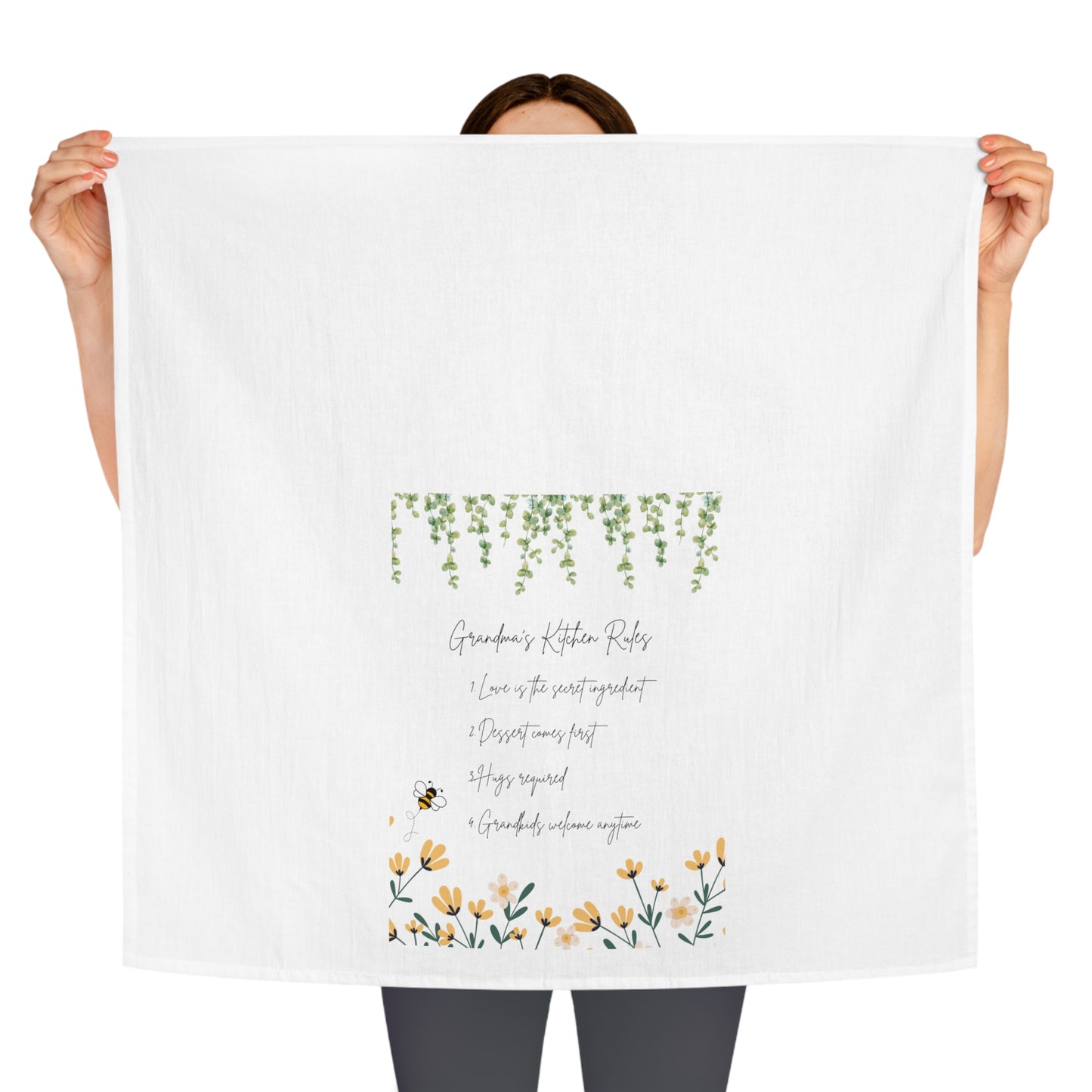 Grandma's Kitchen Rules Tea Towel – Floral Design for Home Décor & Gift