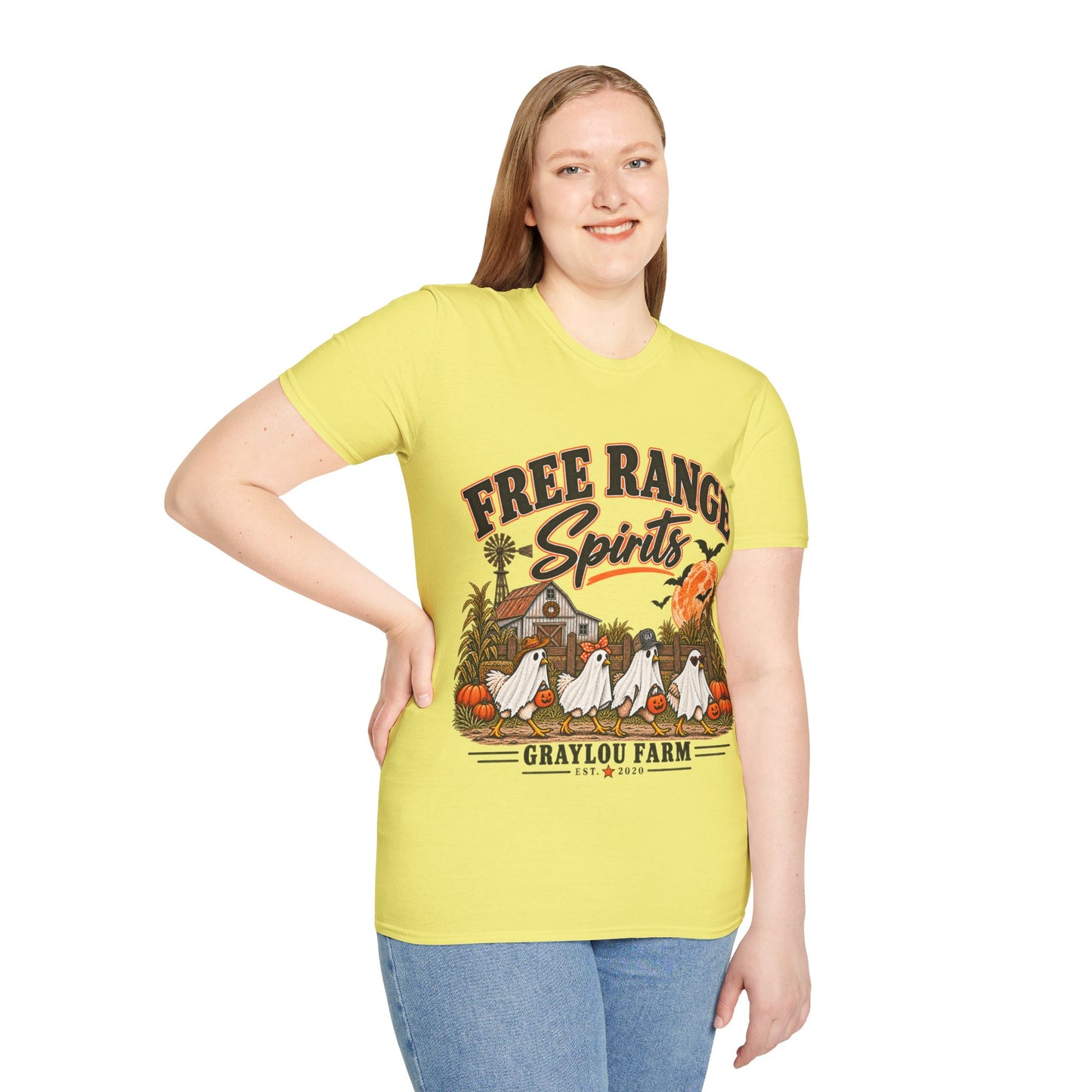 Free Range Spirits T-Shirt — Halloween Farm Ghosts Graphic