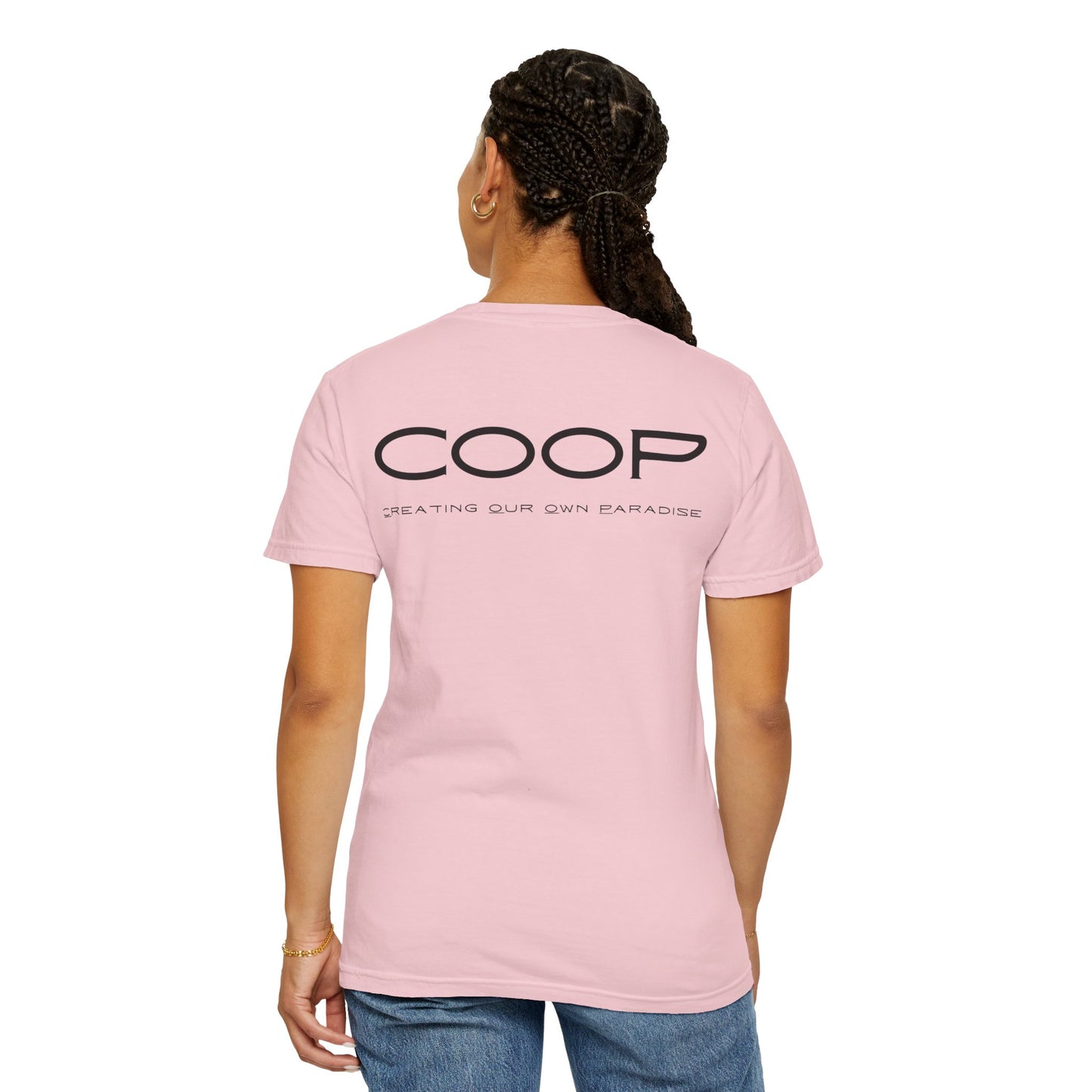 COOP Minimalist Logo T-Shirt — 'Creating Our Own Paradise' Back Print