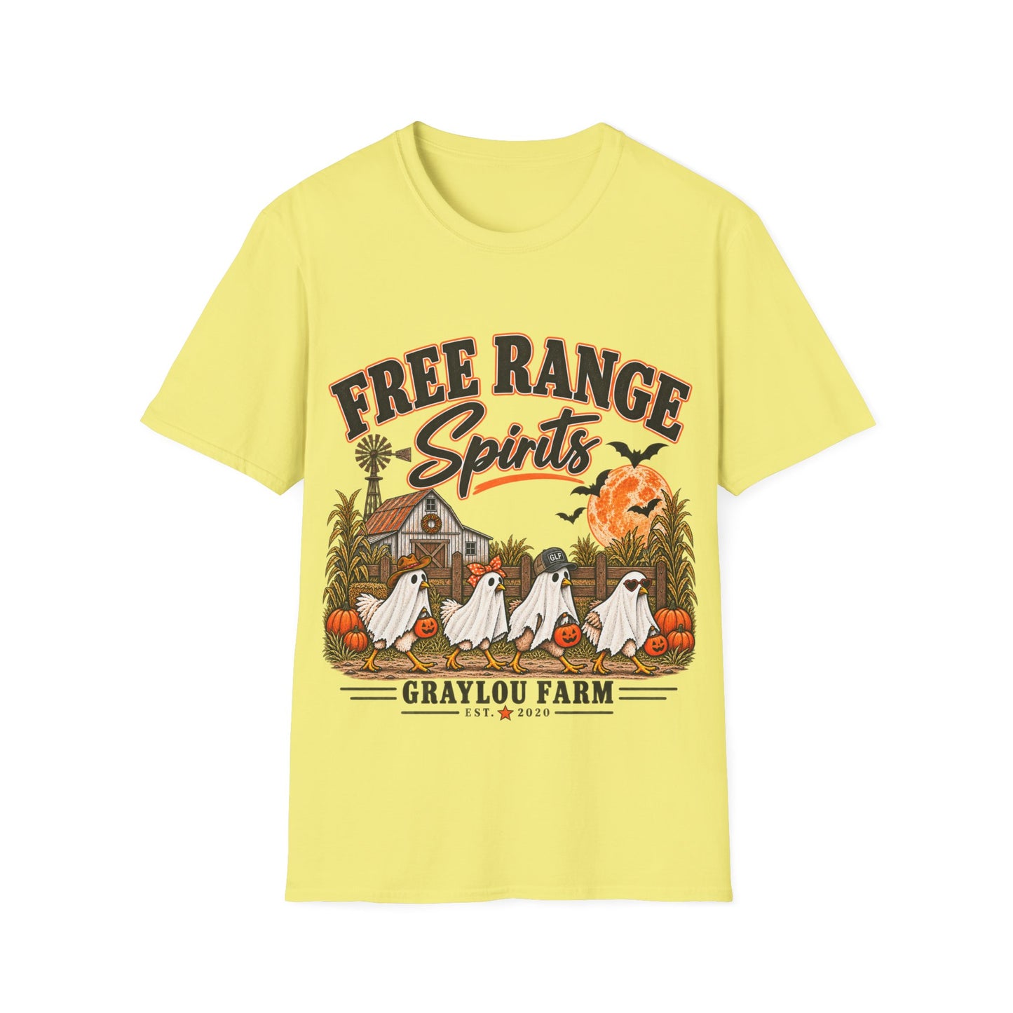 Free Range Spirits T-Shirt — Halloween Farm Ghosts Graphic