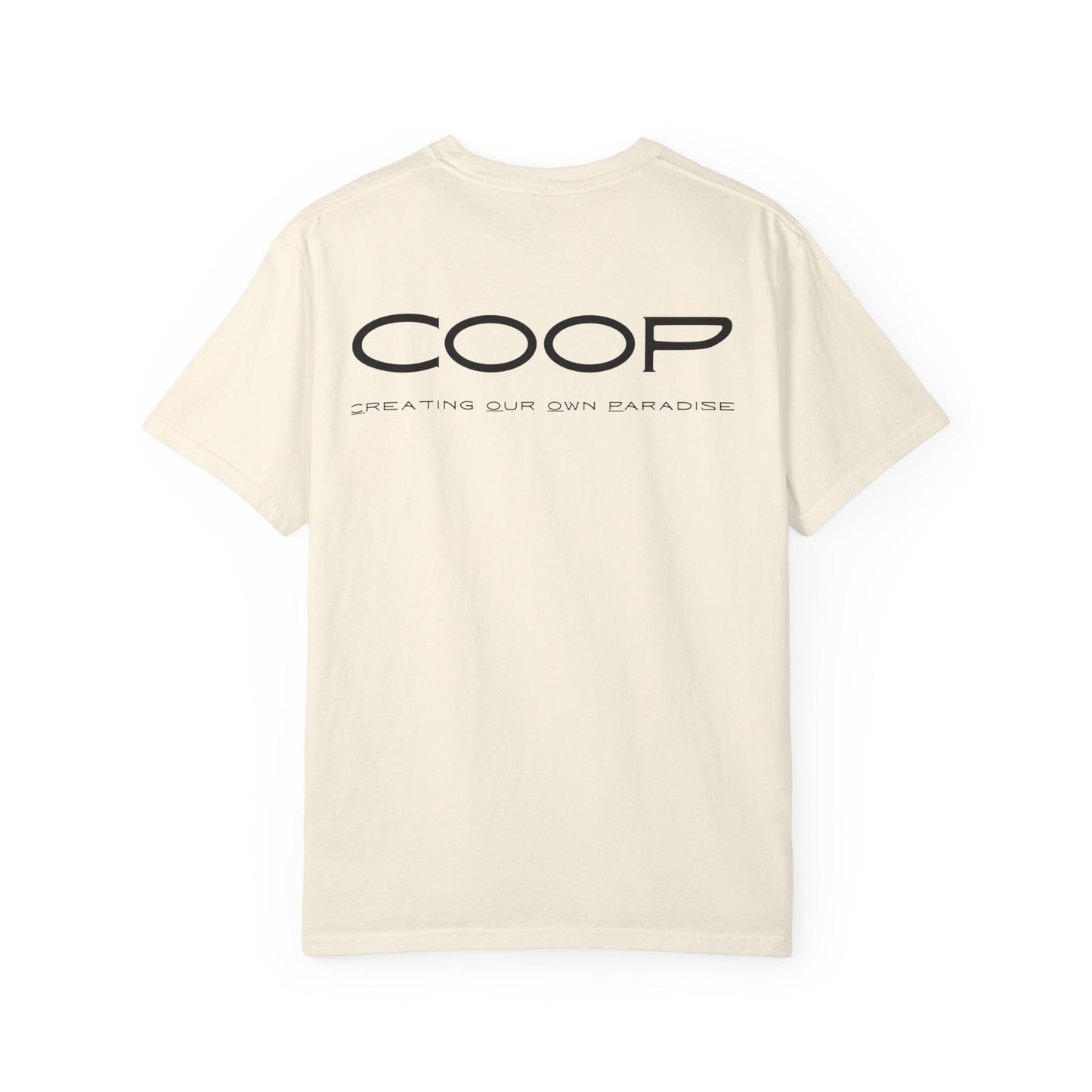 COOP Minimalist Logo T-Shirt — 'Creating Our Own Paradise' Back Print