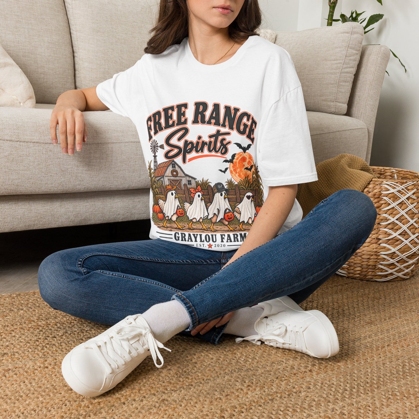 Free Range Spirits T-Shirt — Halloween Farm Ghosts Graphic