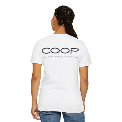 COOP Minimalist Logo T-Shirt — 'Creating Our Own Paradise' Back Print