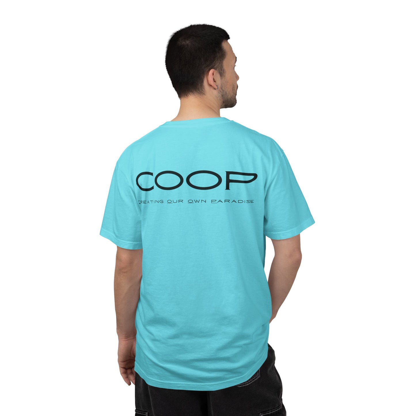 COOP Minimalist Logo T-Shirt — 'Creating Our Own Paradise' Back Print