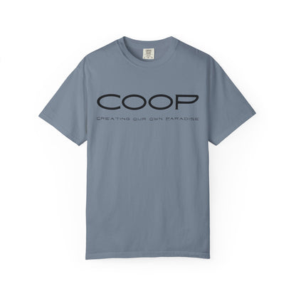 COOP Minimalist Logo T-Shirt — 'Creating Our Own Paradise' Back Print