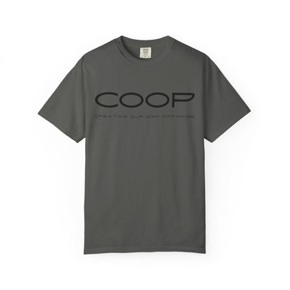 COOP Minimalist Logo T-Shirt — 'Creating Our Own Paradise' Back Print