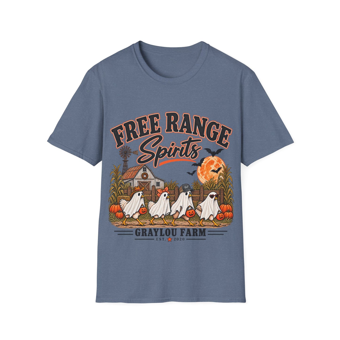 Free Range Spirits T-Shirt — Halloween Farm Ghosts Graphic