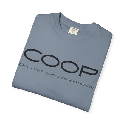 COOP Minimalist Logo T-Shirt — 'Creating Our Own Paradise' Back Print