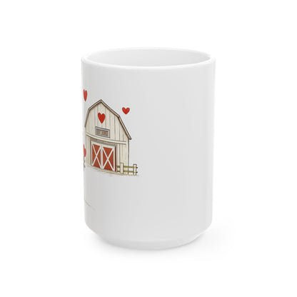Farmhouse Barn & Hen Ceramic Mug — Country Kitchen Coffee Cup (11oz, 15oz)