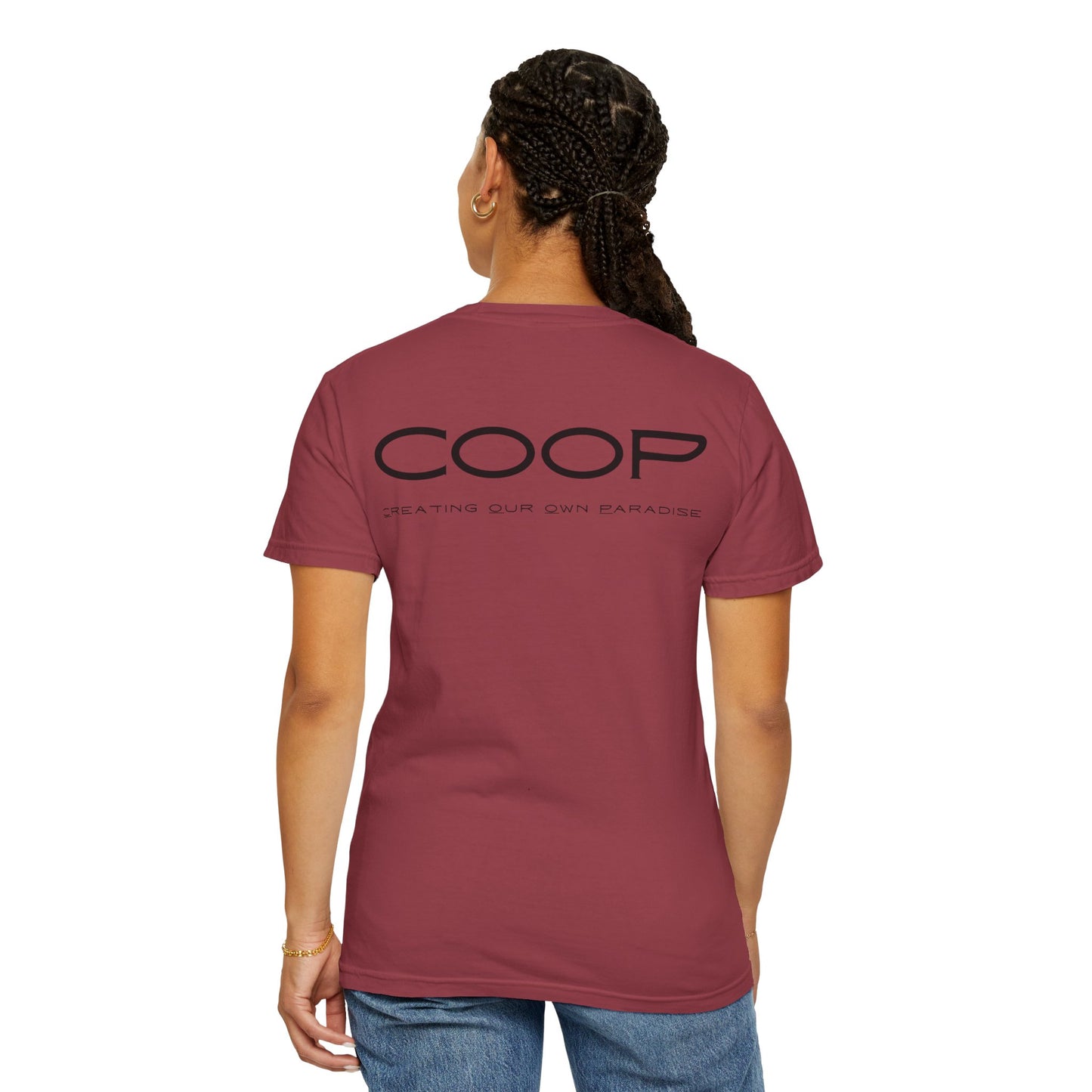 COOP Minimalist Logo T-Shirt — 'Creating Our Own Paradise' Back Print
