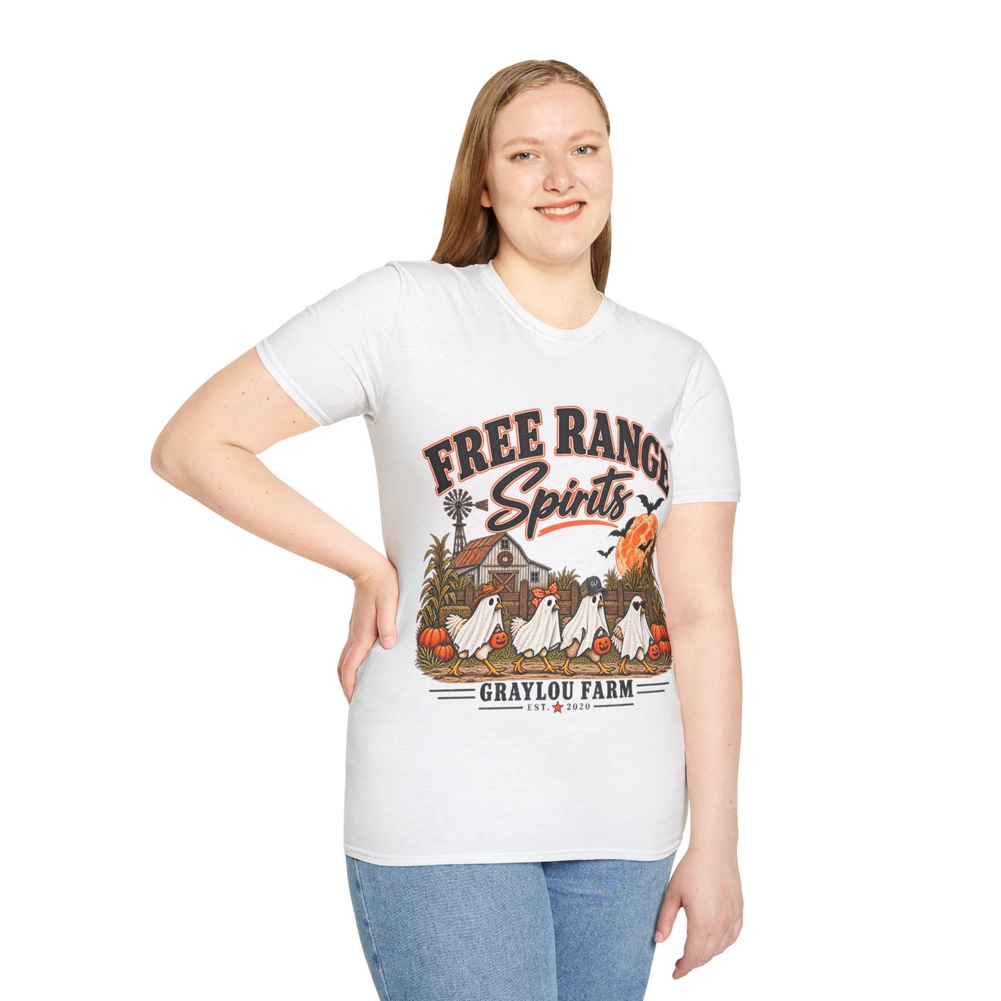 Free Range Spirits T-Shirt — Halloween Farm Ghosts Graphic