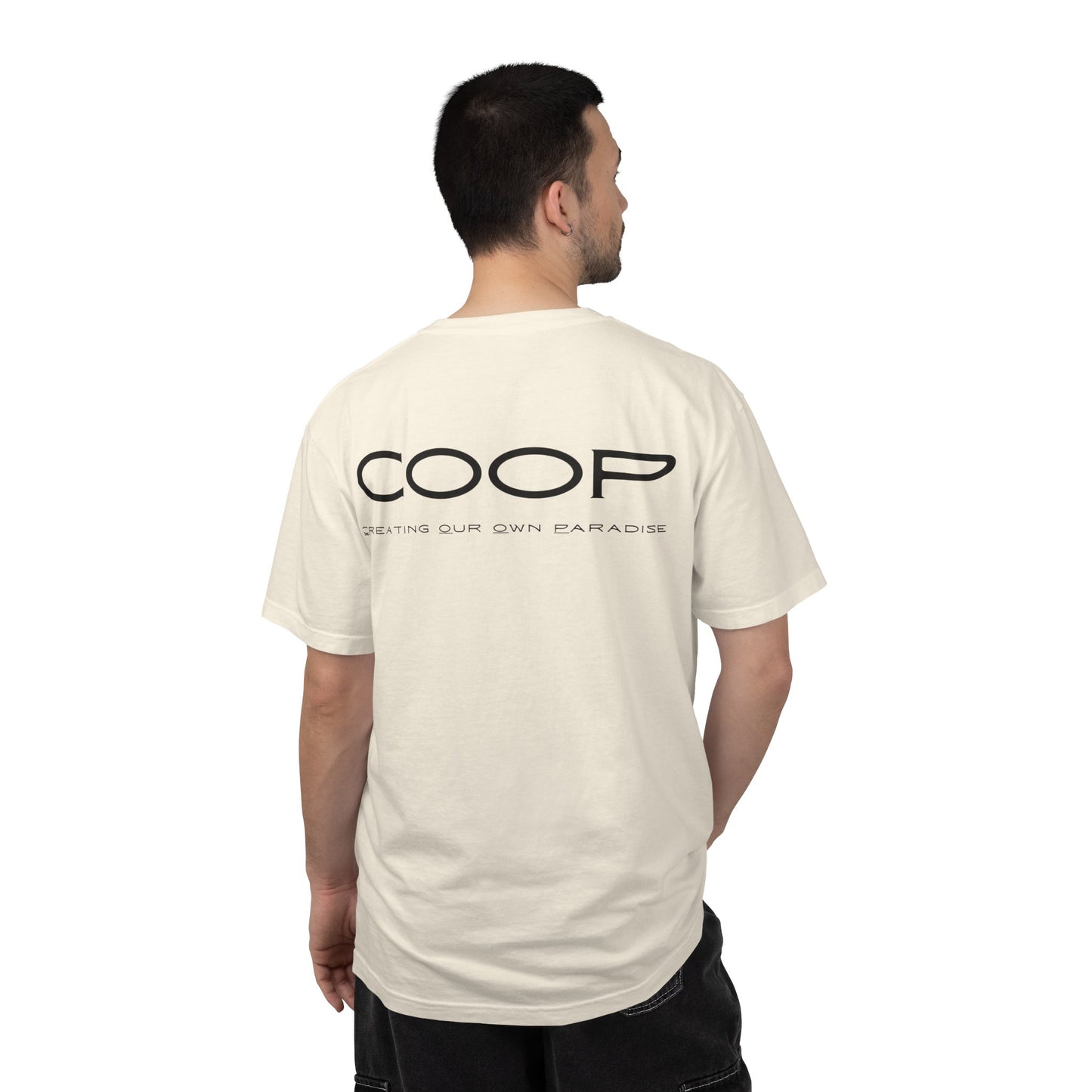COOP Minimalist Logo T-Shirt — 'Creating Our Own Paradise' Back Print