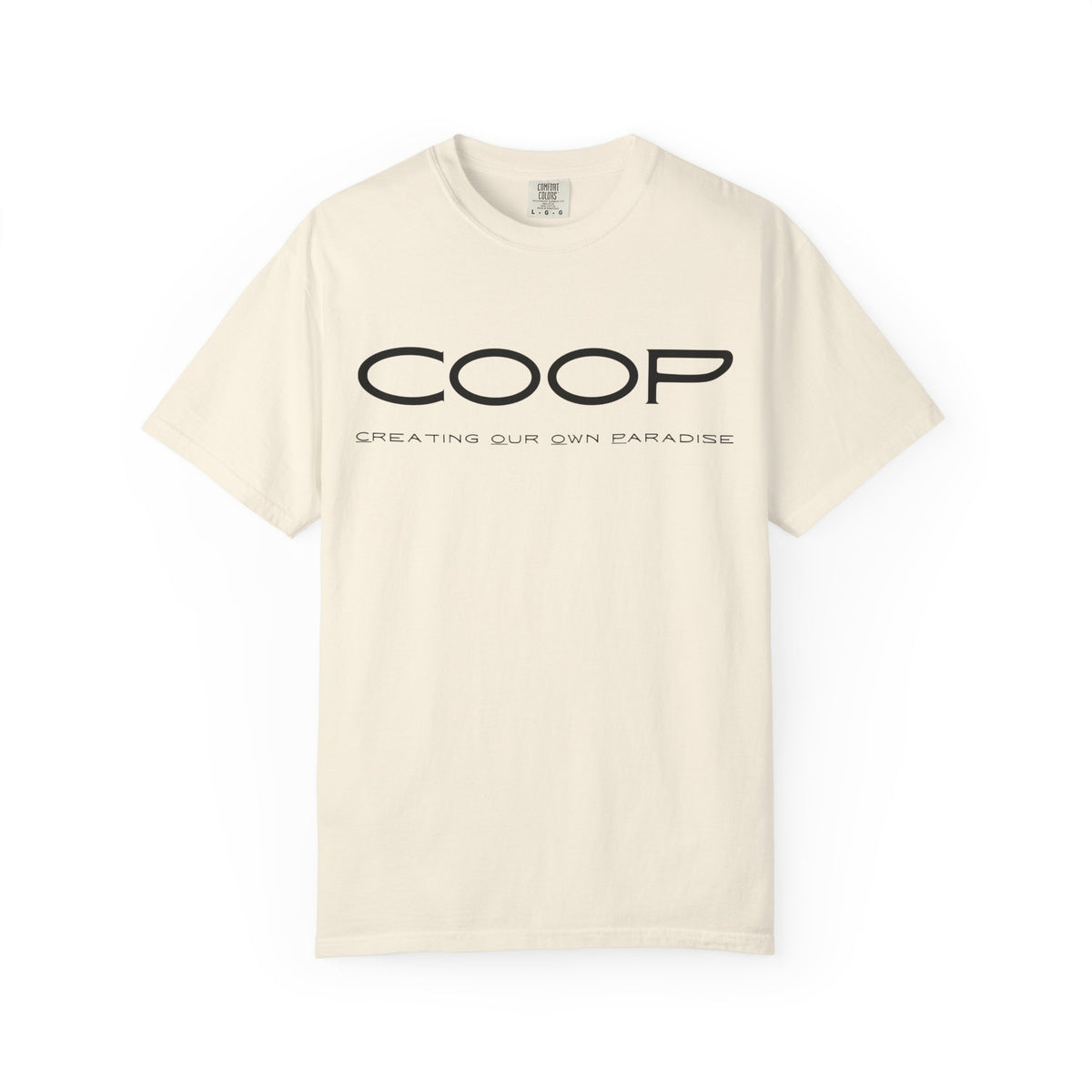COOP Minimalist Logo T-Shirt — 'Creating Our Own Paradise' Back Print