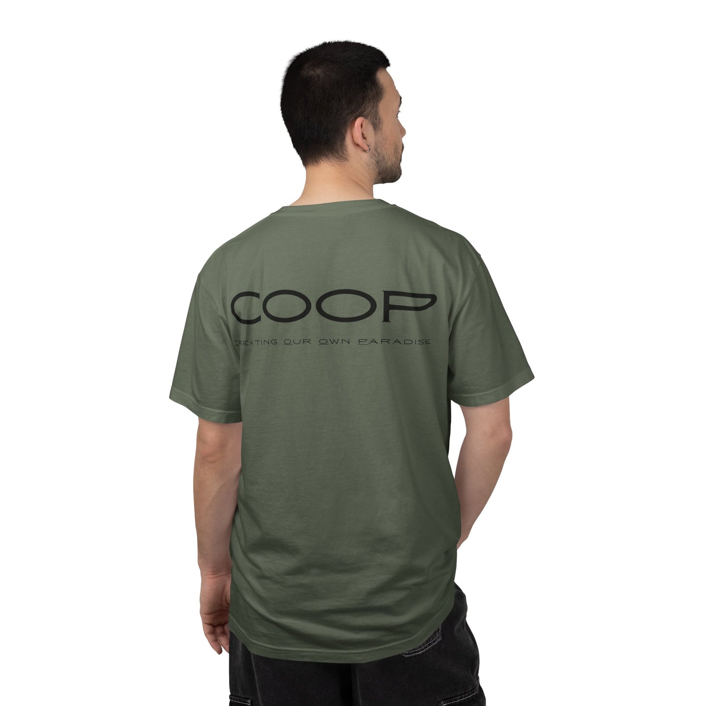 COOP Minimalist Logo T-Shirt — 'Creating Our Own Paradise' Back Print