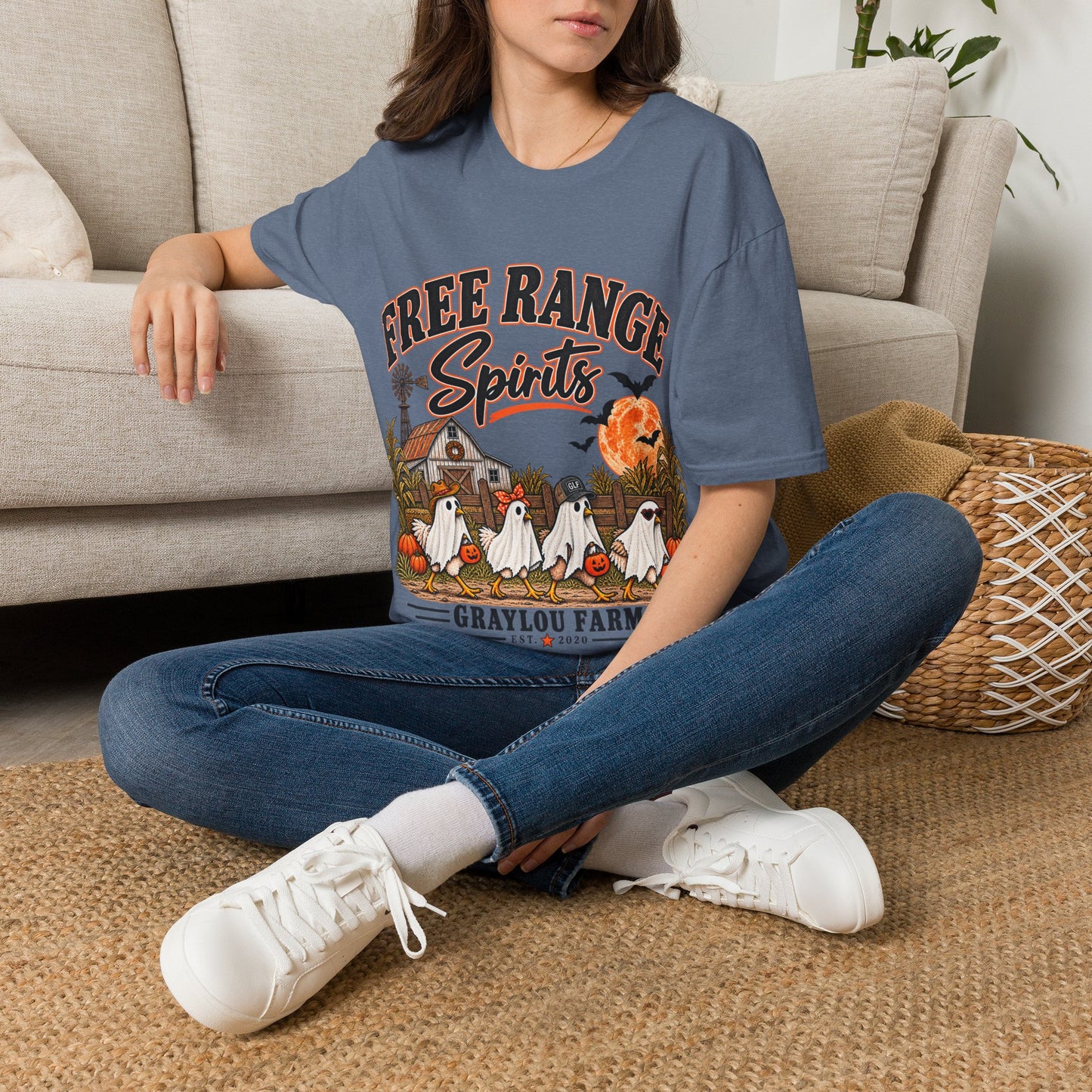 Free Range Spirits T-Shirt — Halloween Farm Ghosts Graphic