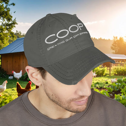 Distressed Dad Hat with COOP: Creating Our Own Paradise Embroidery