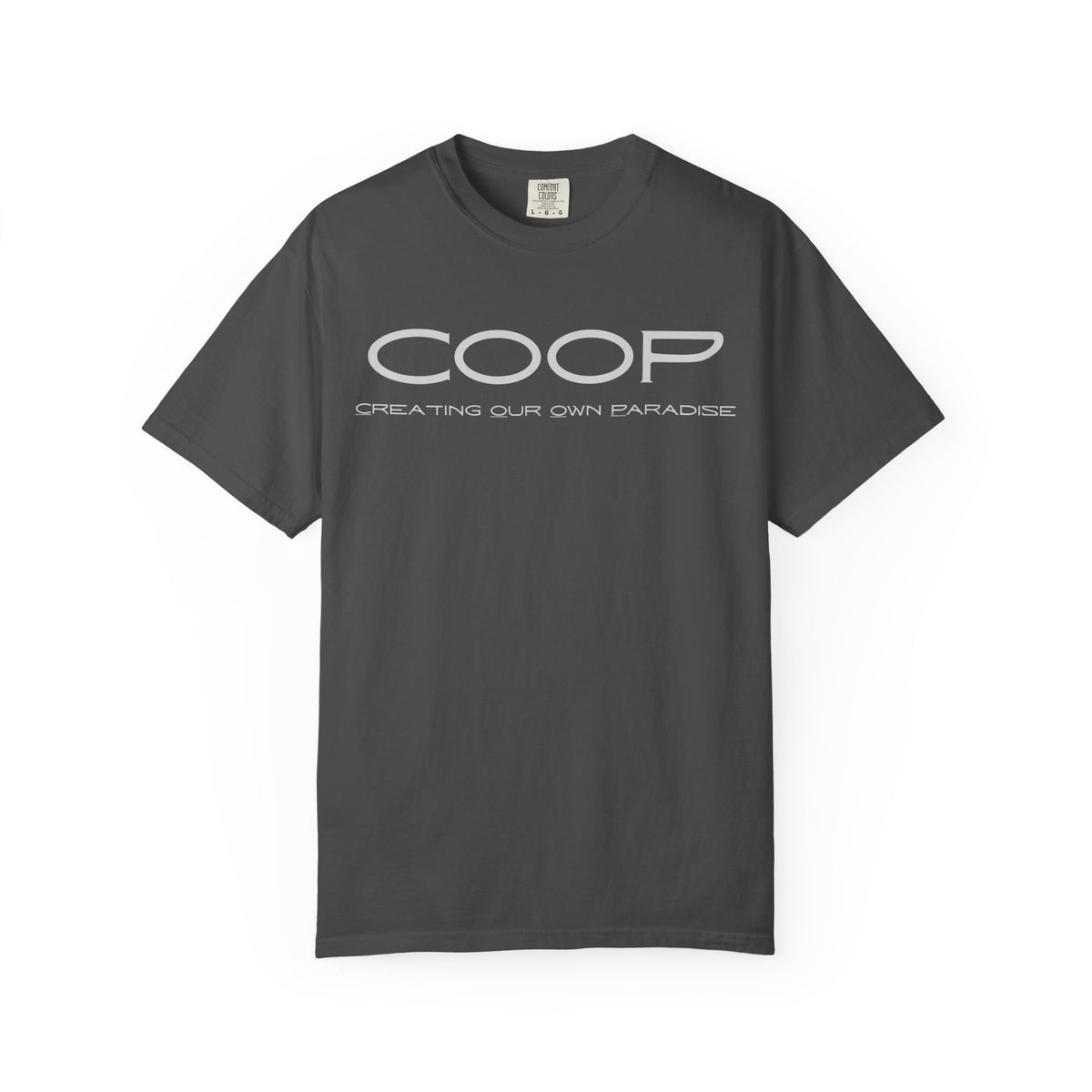 COOP Minimalist Logo T-Shirt — 'Creating Our Own Paradise' Back Print