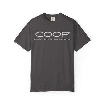 COOP Minimalist Logo T-Shirt — 'Creating Our Own Paradise' Back Print