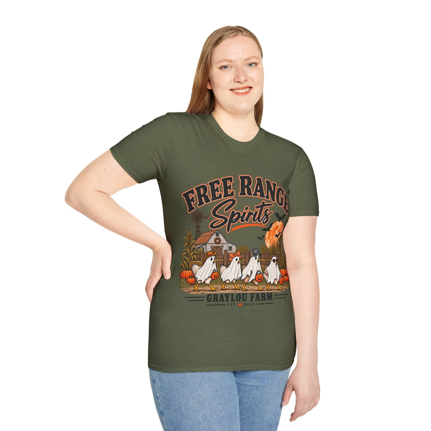 Free Range Spirits T-Shirt — Halloween Farm Ghosts Graphic