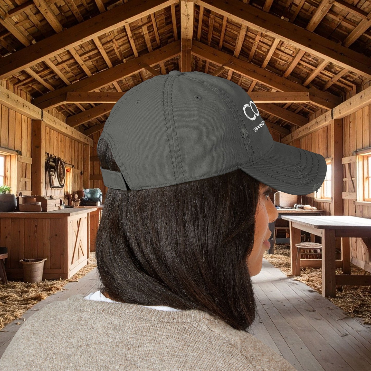Distressed Dad Hat with COOP: Creating Our Own Paradise Embroidery