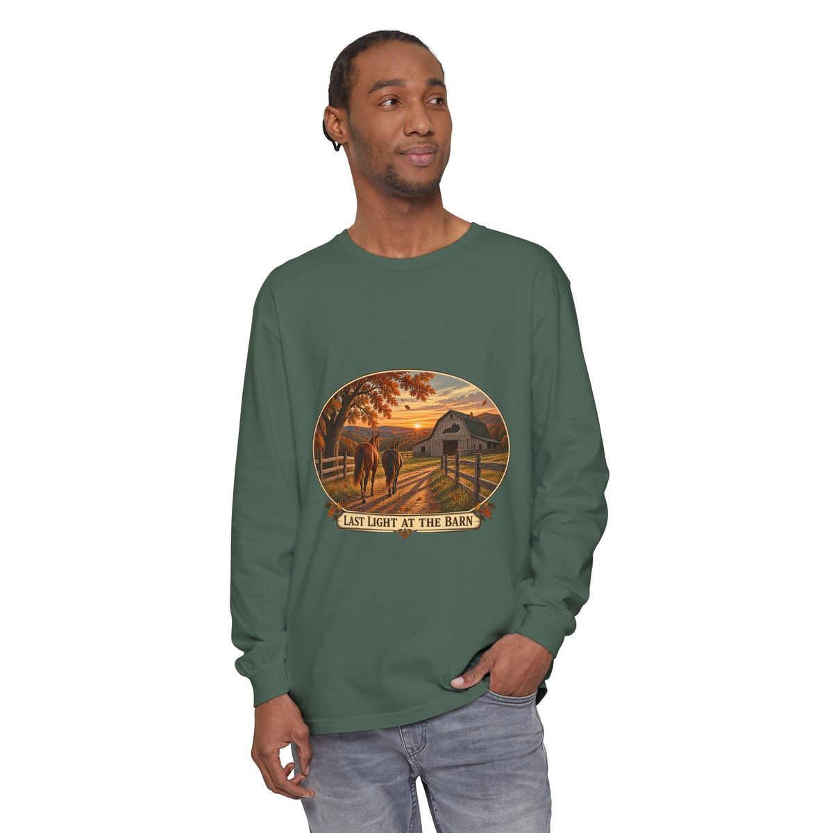 Last Light at the Barn Long Sleeve – Garment-Dyed Farm Tee