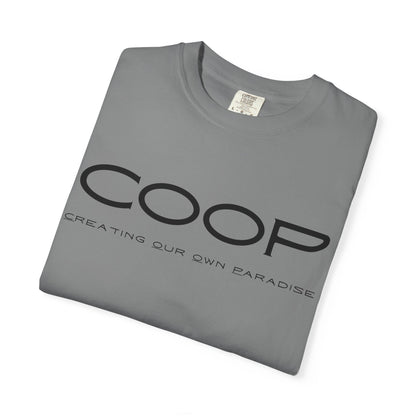 COOP Minimalist Logo T-Shirt — 'Creating Our Own Paradise' Back Print