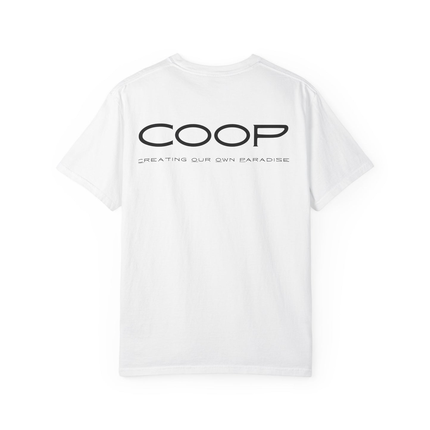 COOP Minimalist Logo T-Shirt — 'Creating Our Own Paradise' Back Print