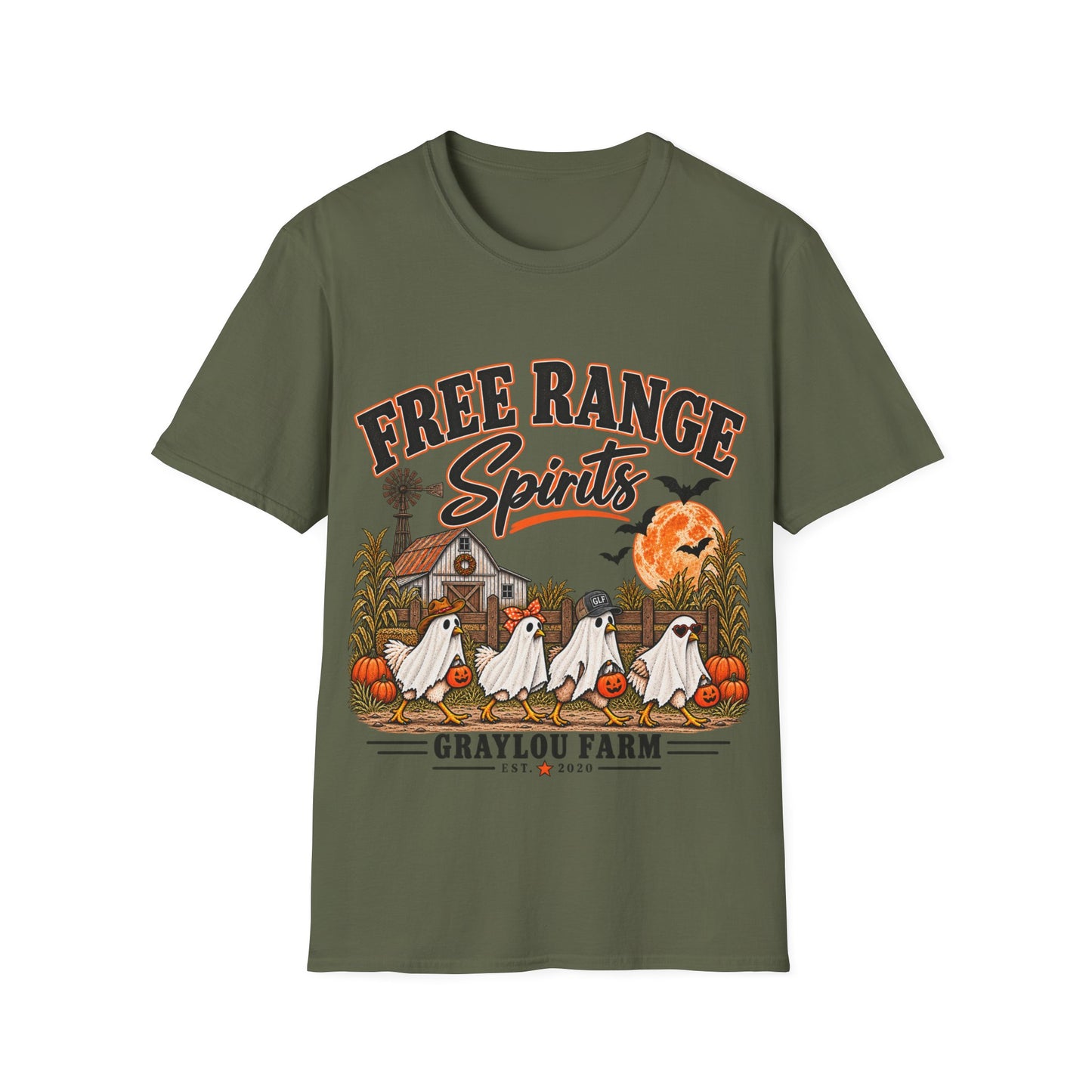 Free Range Spirits T-Shirt — Halloween Farm Ghosts Graphic