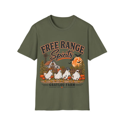 Free Range Spirits T-Shirt — Halloween Farm Ghosts Graphic