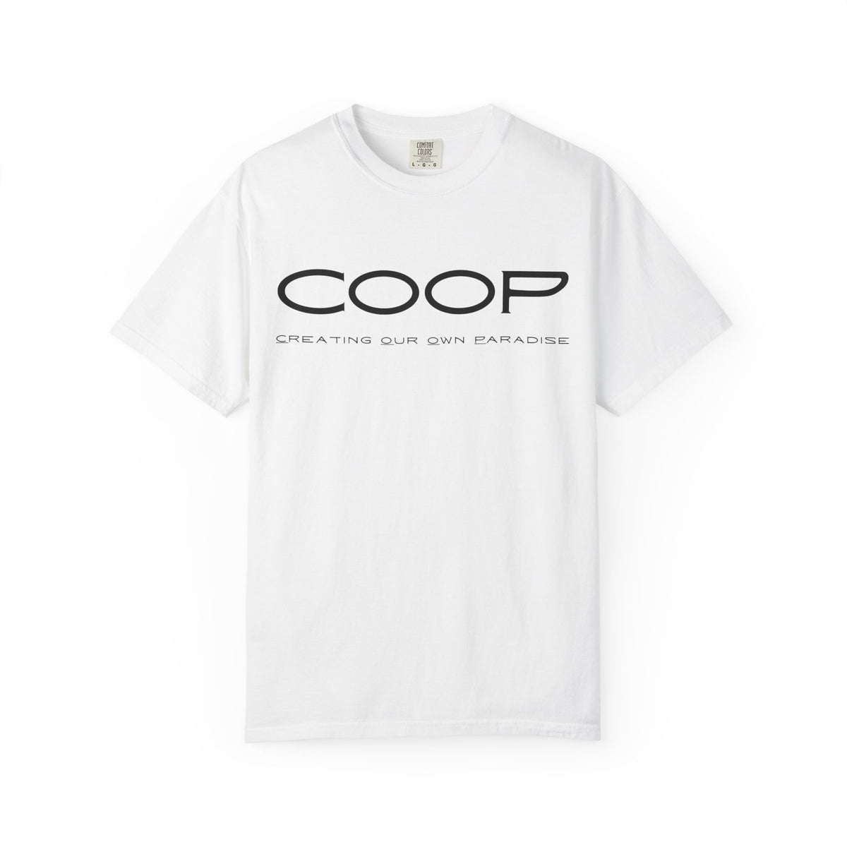 COOP Minimalist Logo T-Shirt — 'Creating Our Own Paradise' Back Print
