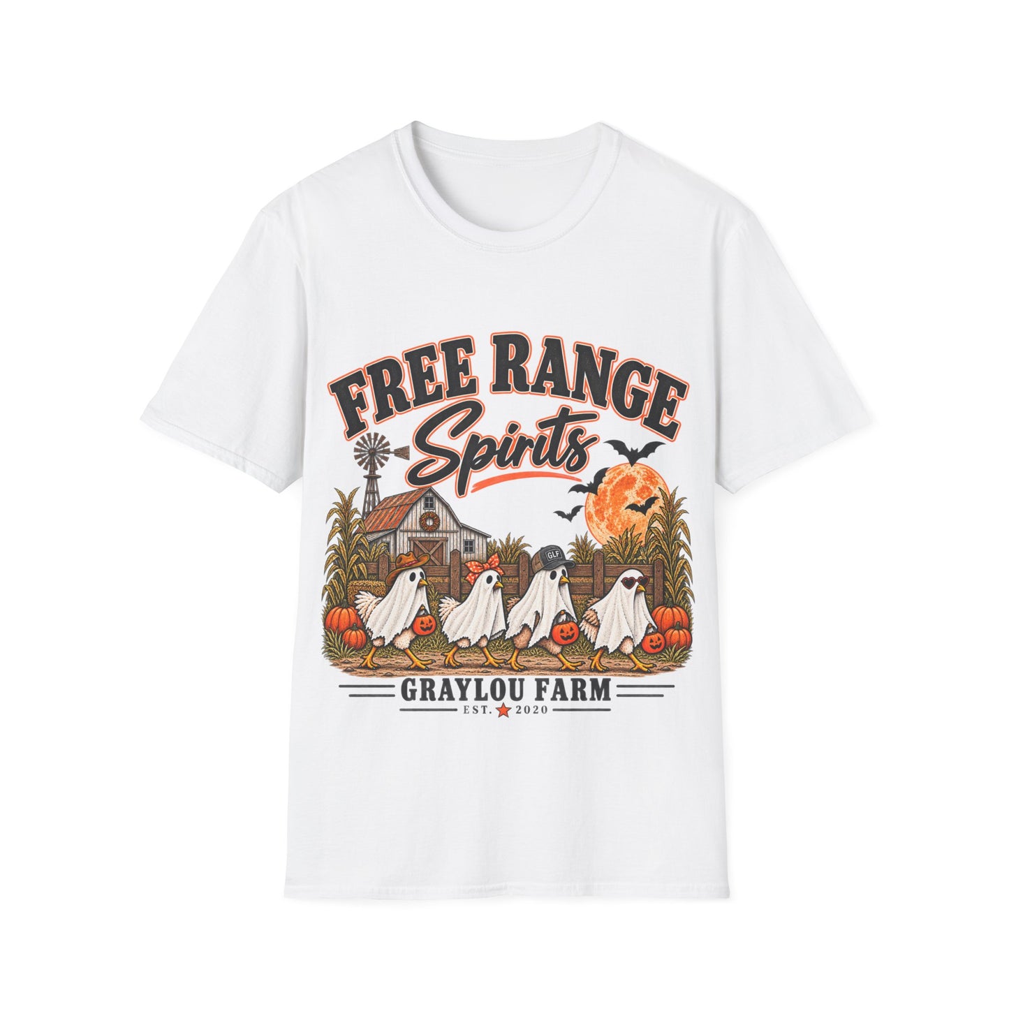 Free Range Spirits T-Shirt — Halloween Farm Ghosts Graphic