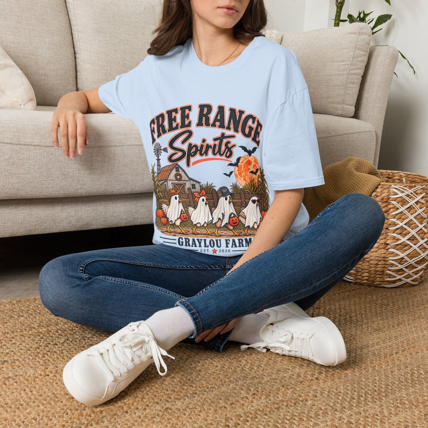 Free Range Spirits T-Shirt — Halloween Farm Ghosts Graphic