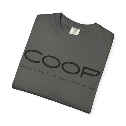 COOP Minimalist Logo T-Shirt — 'Creating Our Own Paradise' Back Print