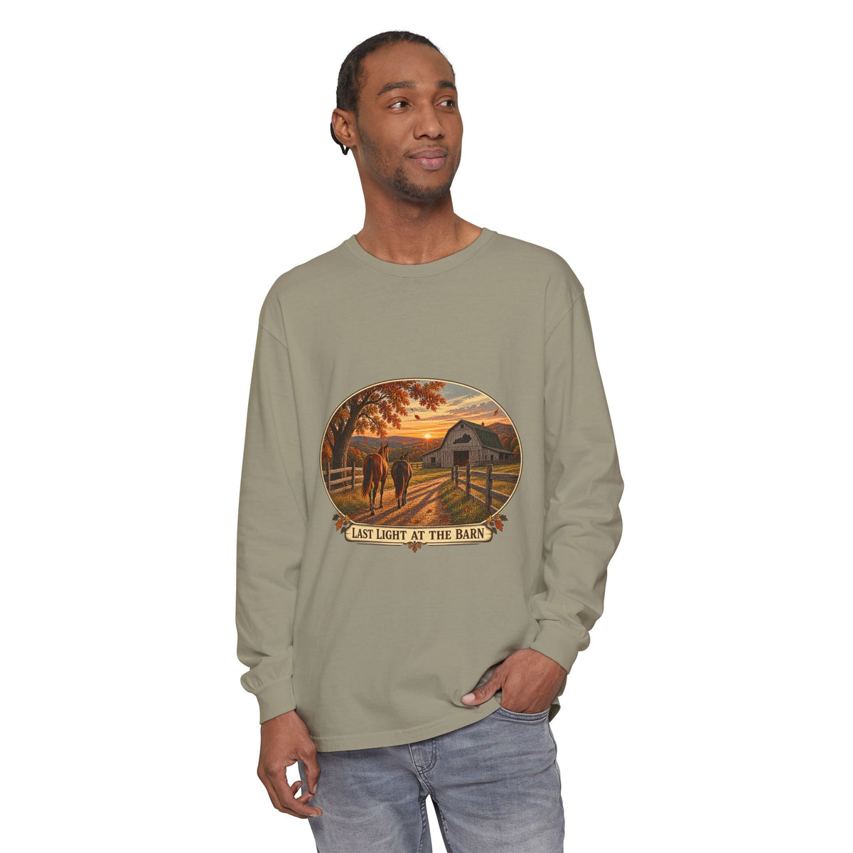 Last Light at the Barn Long Sleeve – Garment-Dyed Farm Tee
