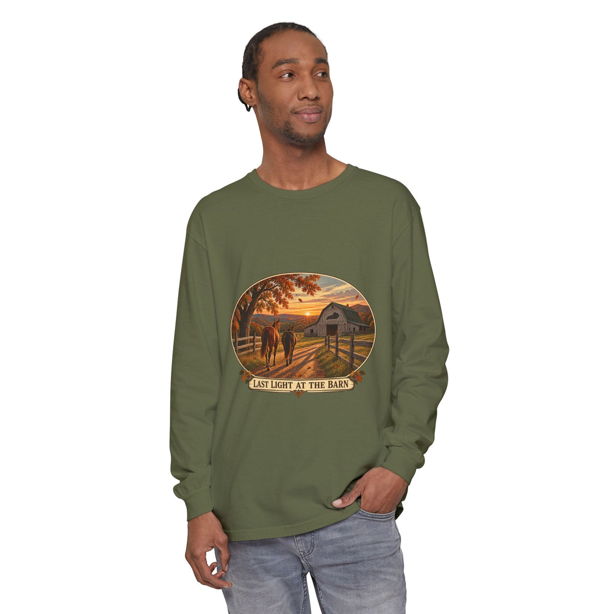Last Light at the Barn Long Sleeve – Garment-Dyed Farm Tee
