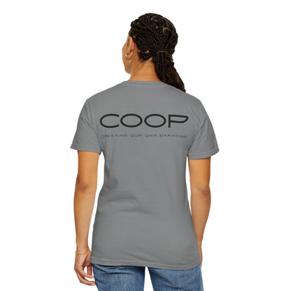 COOP Minimalist Logo T-Shirt — 'Creating Our Own Paradise' Back Print