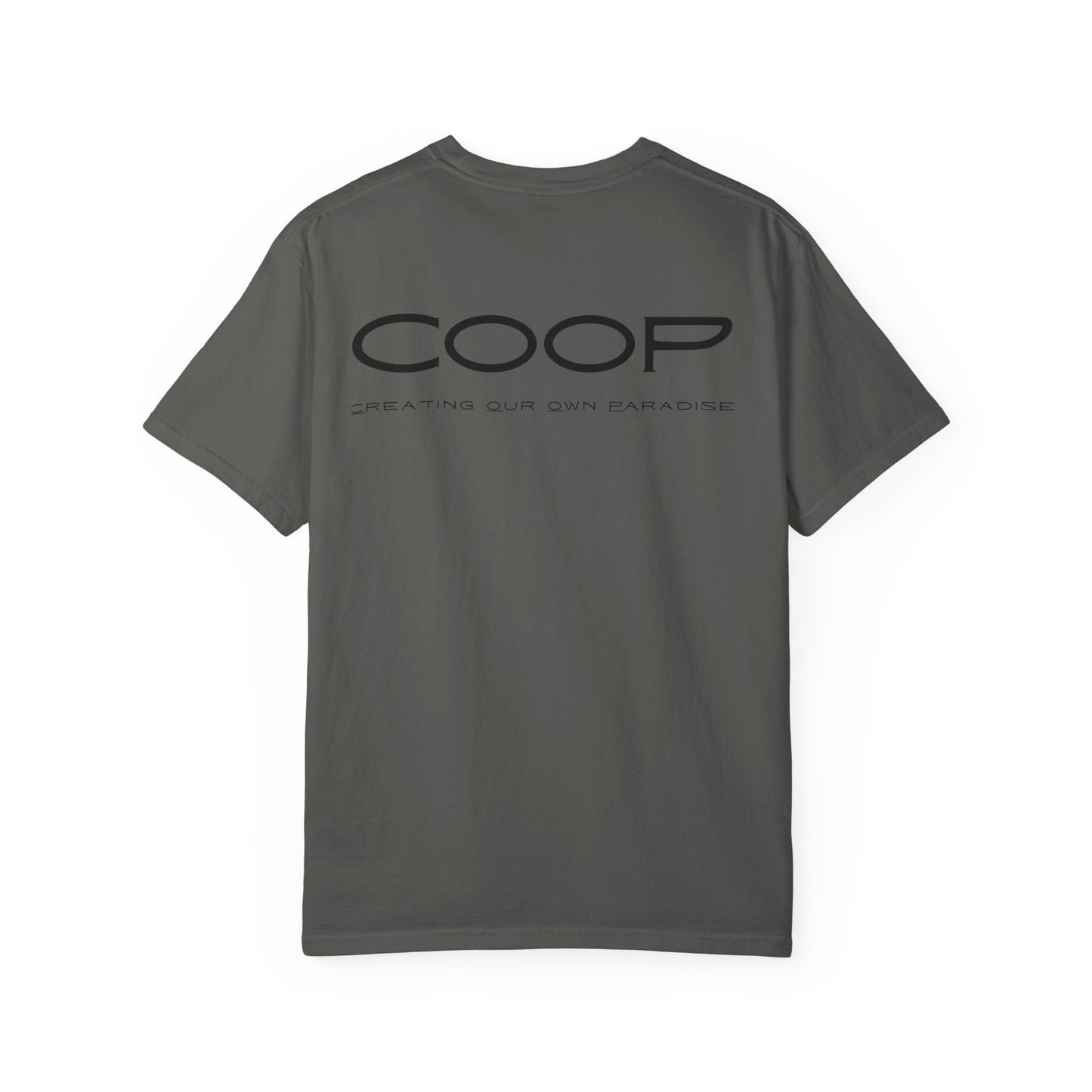 COOP Minimalist Logo T-Shirt — 'Creating Our Own Paradise' Back Print