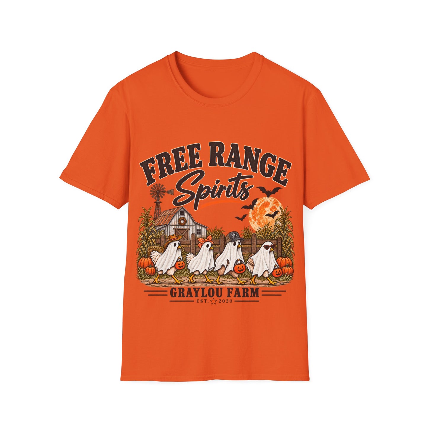 Free Range Spirits T-Shirt — Halloween Farm Ghosts Graphic