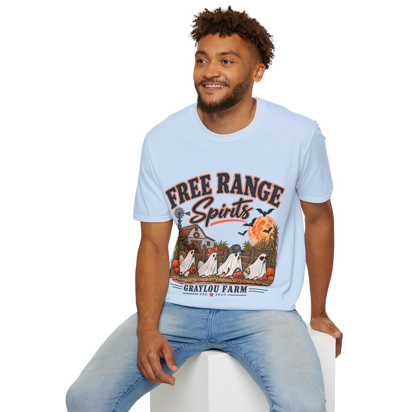 Free Range Spirits T-Shirt — Halloween Farm Ghosts Graphic