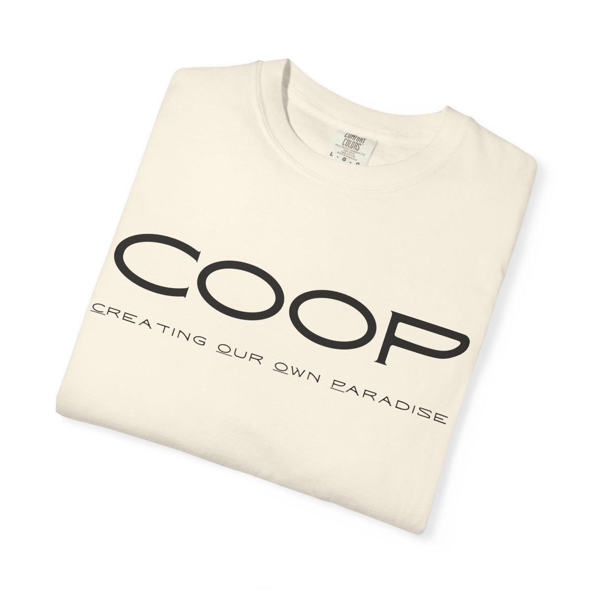 COOP Minimalist Logo T-Shirt — 'Creating Our Own Paradise' Back Print