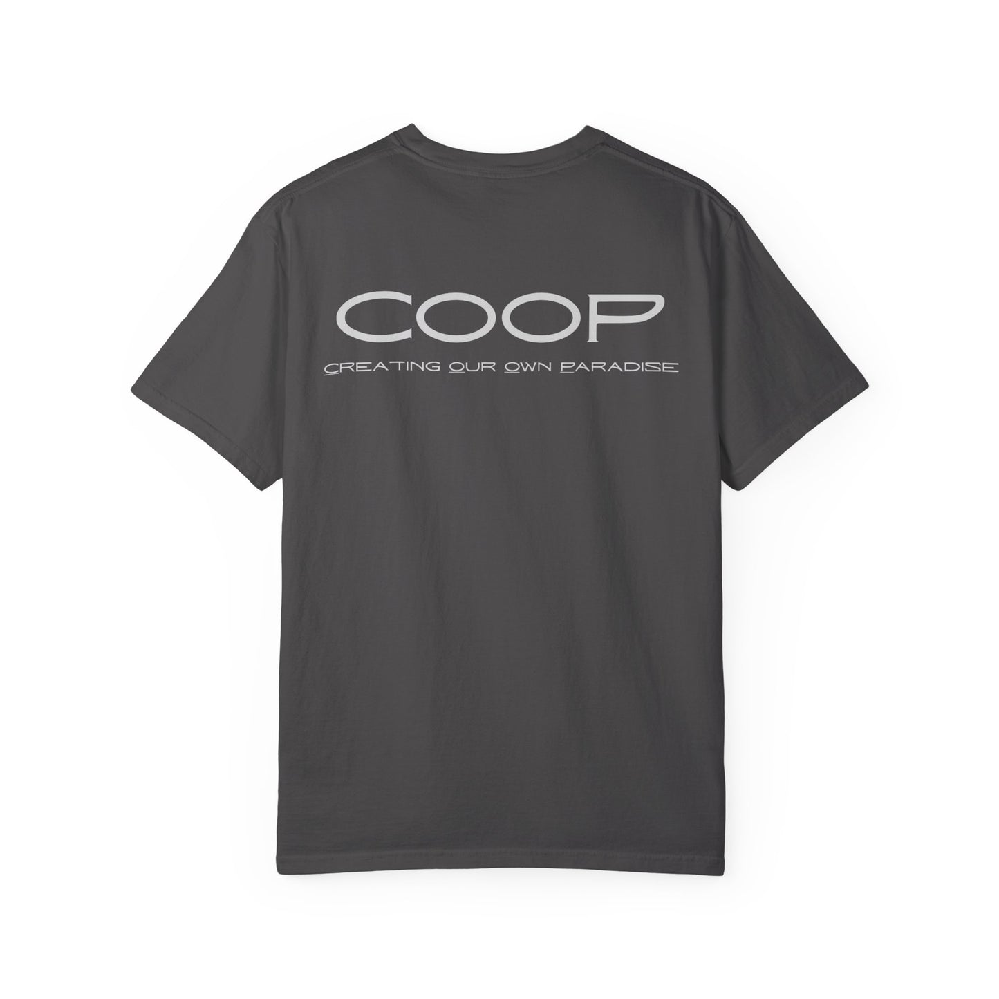 COOP Minimalist Logo T-Shirt — 'Creating Our Own Paradise' Back Print
