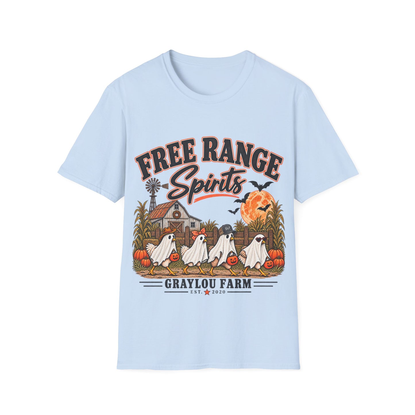 Free Range Spirits T-Shirt — Halloween Farm Ghosts Graphic