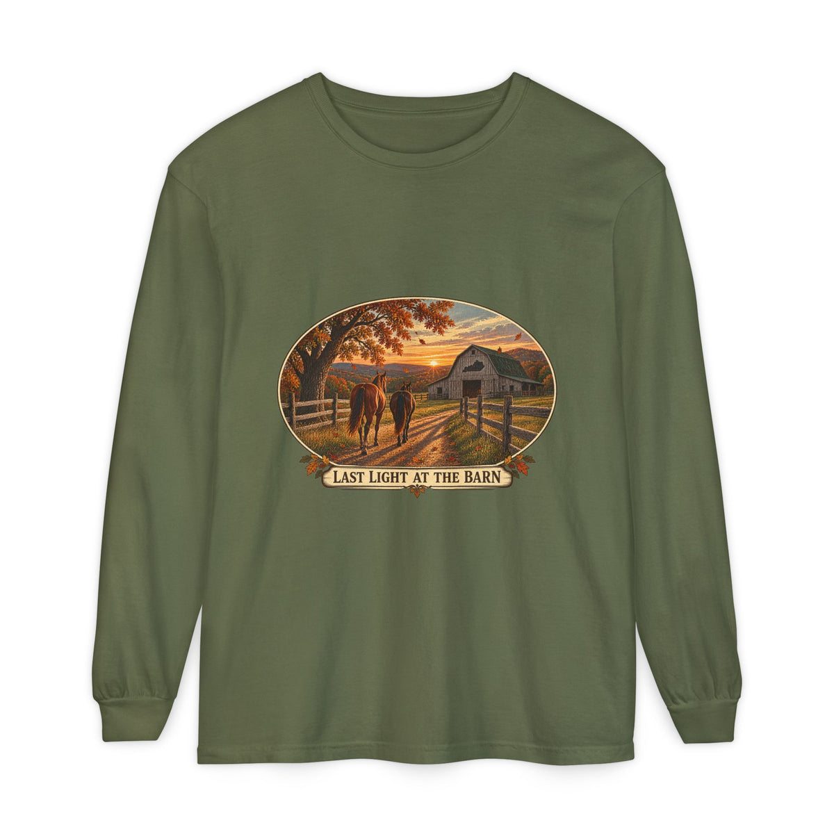 Last Light at the Barn Long Sleeve – Garment-Dyed Farm Tee