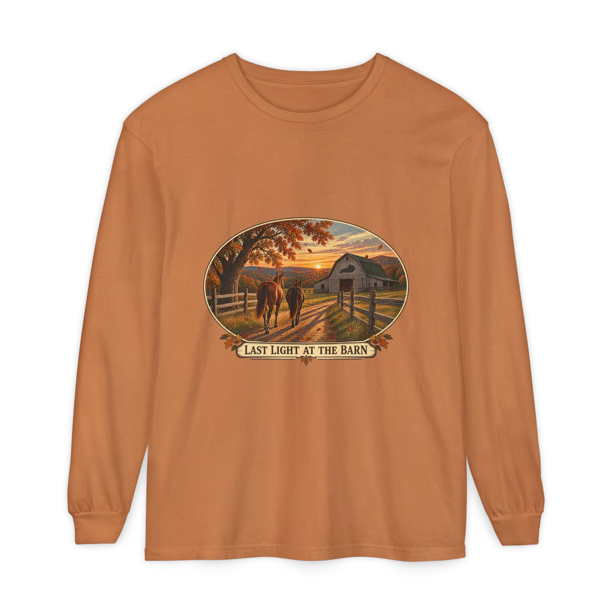 Last Light at the Barn Long Sleeve – Garment-Dyed Farm Tee