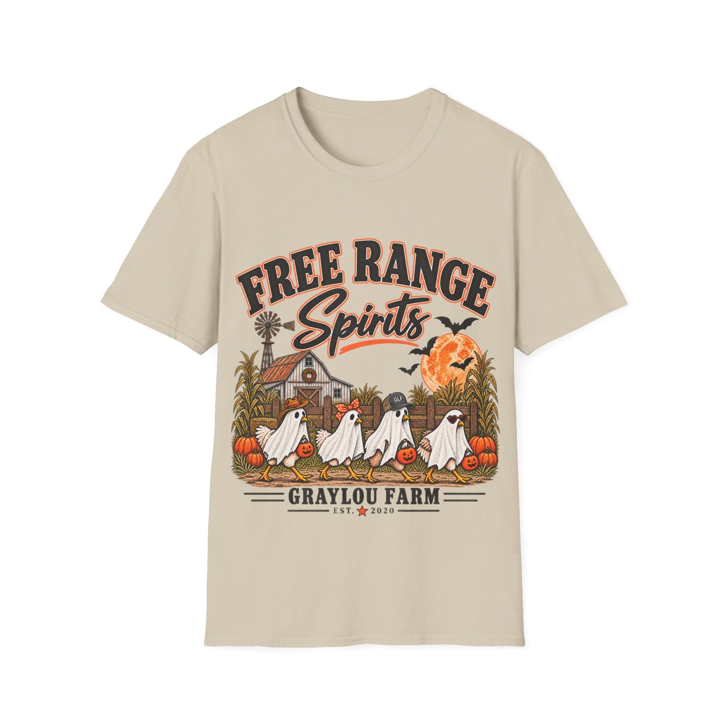 Free Range Spirits T-Shirt — Halloween Farm Ghosts Graphic