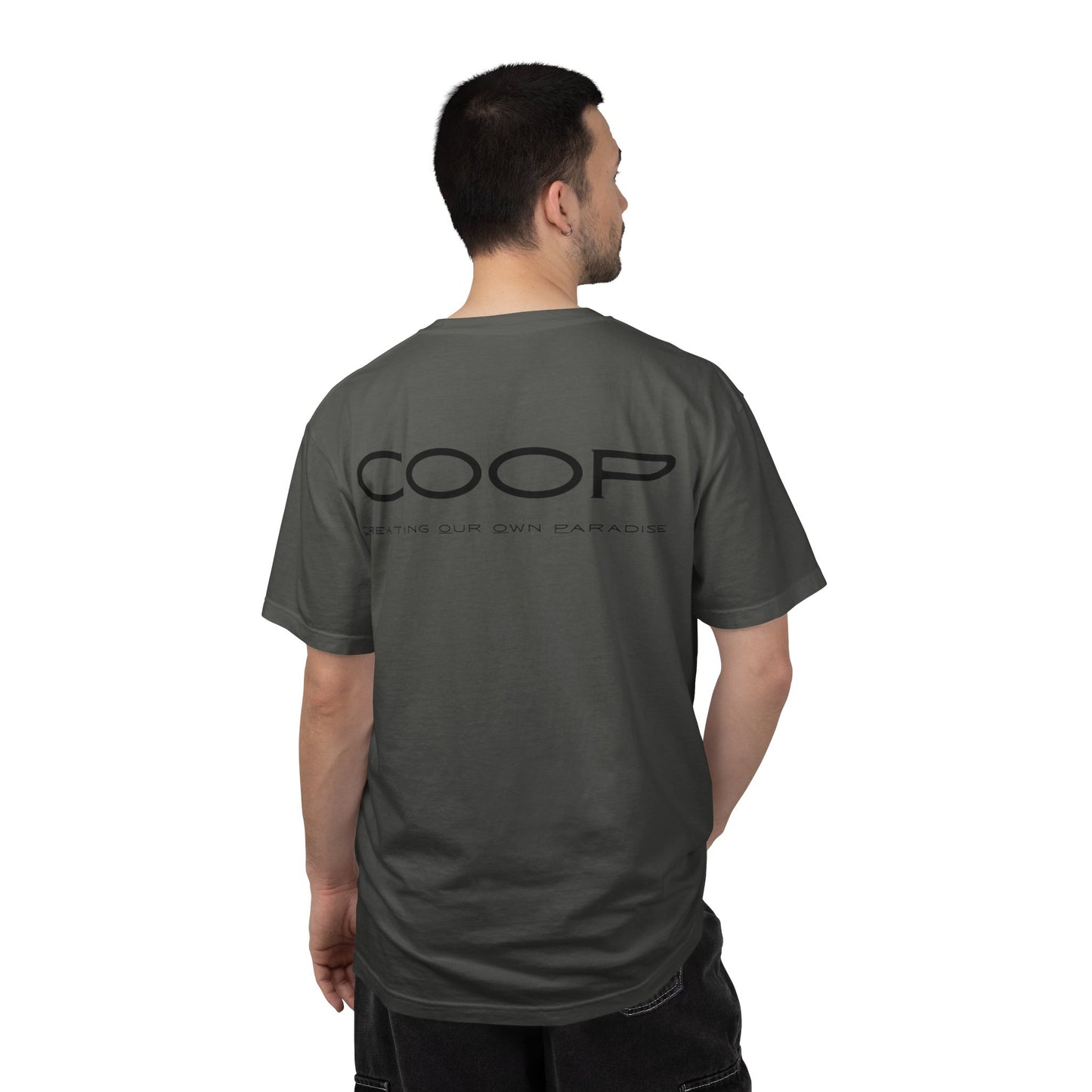 COOP Minimalist Logo T-Shirt — 'Creating Our Own Paradise' Back Print